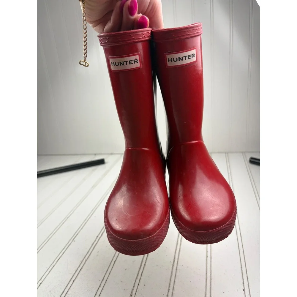 Hunter First Classic Military Red Waterproof Rubber Rain Boots Kids Unisex US 11